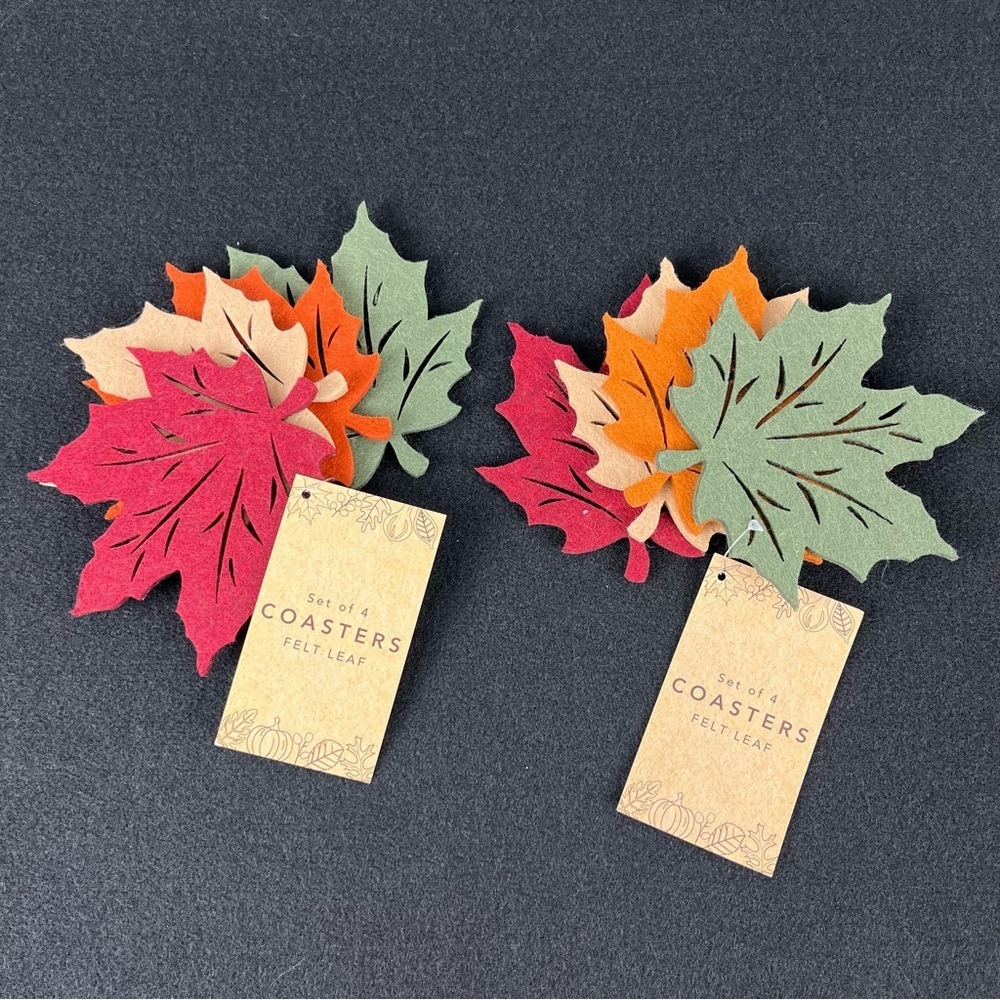 NWT Liberty Procurement Felt Maple Leaf Coasters Red Green Tan Orange 8 total